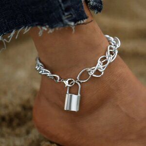 NEW Silver Lock and Chain Chunky Anklet/Bracelet